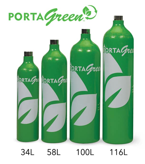 portagreen recyclable cylinders logo with cylinders of various sizes